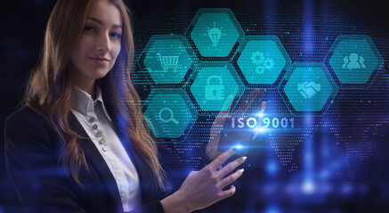 Business, Technology, Internet and network concept. Young businessman working on a virtual screen...