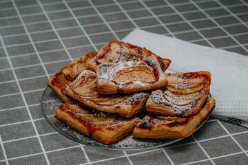 puff pastry puffs with Apple, cinnamon and powdered sugar