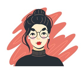 Self-confident businesswoman in glasses. Hand-drawn character. Vector illustration.