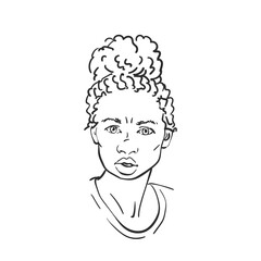 Portrait mixed race caucasian - african american woman looking angry at camera, Vector sketch, Hand drawn illustration