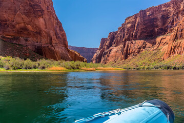 Blissful journey floating down the Colorado River on a raft near to Page, Arizona