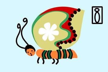 graphic image of butterfly as worksheet for preschool tutorial in visual colouring art and development of fine motor skills  illustration based on oval and circle geometric shapes