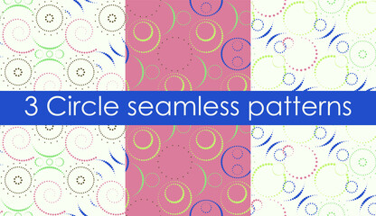 Pack of 3 summer bright seamless abstract patterns in pastel shades