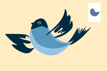 graphic image of flying sparrow bird as worksheet for preschool tutorial in visual colouring art and development of fine motor skills  illustration based on curved oval geometric shapes