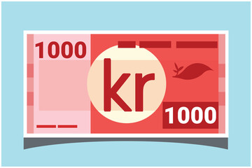 1000 Swedish Krona banknotes paper money vector icon logo illustration and design. Sweden business, payment and finance element. EPS 10 Vector illustration. Can be used for web, mobile, infographic