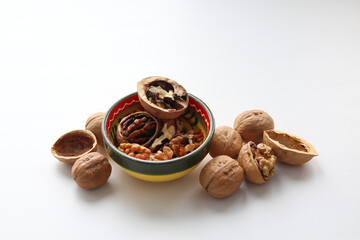 walnuts on a white background close up