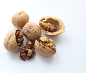 walnuts on a white background close up