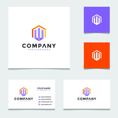 W letter logo template and business card