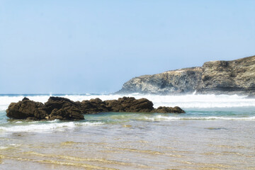 Portuguese coast. Zambujeira do Mar beach is a part of the Vicentine Coast and  Alentejo Natural Park in Portugal.