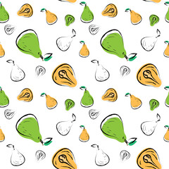 seamless pattern with an image of an abstract drawn fruit pear. great for printing banners, postcards, business cards, posters