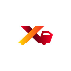 car with letter X  for package delivery logo design