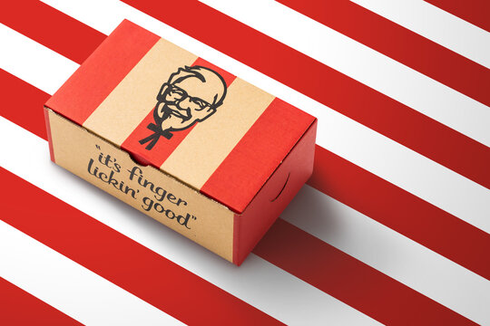 Bangkok ,Thailand - June 19 2020: KFC Fried Chicken (also known as Kentucky Fried Chicken) small box ready to serve to customer, KFC is a famous fast food restaurant chain. Illustrative editorial.