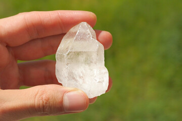 Rock Crystal Quartz from China held in a hand