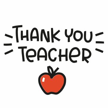 Teacher appreciation quote vector design. Thank you modern lettering phrase and red apple image for a graduation gift decoration, iron on or decal. 