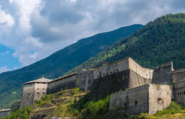 Exilles, Italy - August 21, 2019: The Exilles Fort is a fortified complex in the Susa Valley,...
