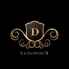 Golden Luxurious Letter C logo, elegance vector design concept shield shape with initial letter logo icon for luxury business identity.