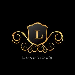 Golden Luxurious Letter H logo, elegance vector design concept shield shape with initial letter logo icon for luxury business identity.