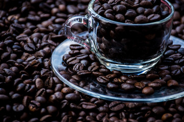 coffee beans in a cup and around the cup