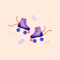 Flat bright vector cartoon illustration of retro roller skates. Scandinavian style.
