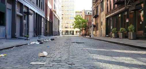 Plexiglas foto achterwand Empty view of Crobsy Street covered with trash in the NoHo neighborhood of Manhattan in New York City © deberarr