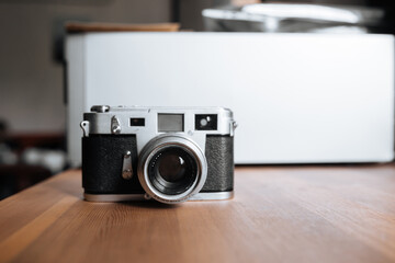 Vintage film camera on a white background