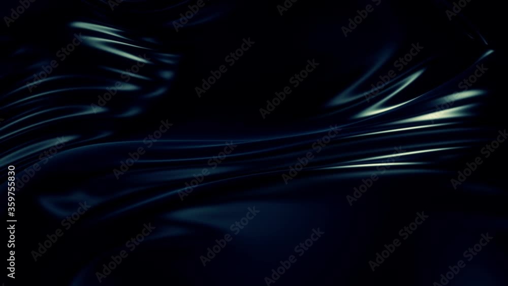 Poster black silky fabric forms beautiful folds in the air in slow motion. 4k 3d animation of wavy black cl