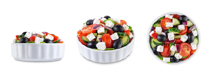Greek Salad in a bowl on a white isolated background