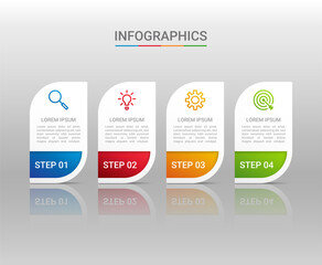 Business data visualization, infographic template with 4 steps on gray background, vector illustration