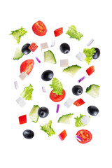 Greek Salad in a bowl on a white isolated background