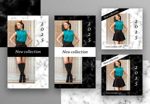 Social Media Post Layouts with Black and White Marble Background