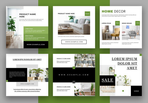 Social Media Post Layouts with Green and Black Accents