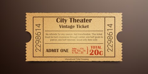 City theater ticket. Vintage ticket template.