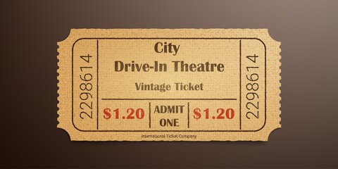City drive-in theater ticket. Vintage ticket template.