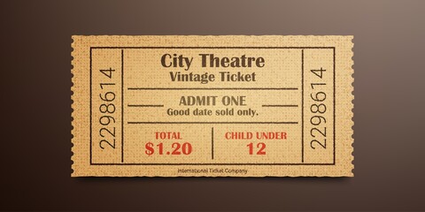 City theater ticket. Vintage ticket template.