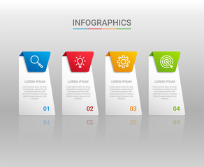 Business data visualization, infographic template with 4 steps on gray background, vector illustration