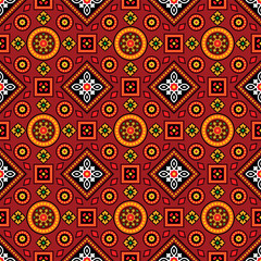Sindhi Colourful Red Ajrak Pattern, Vector Illustration