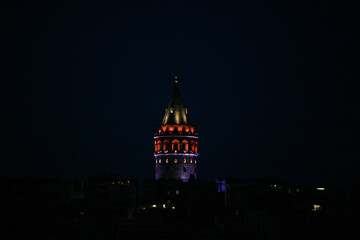 Fototapeta na wymiar Galata tower lighting. At night