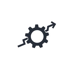Gear and up arrow. Boost process. Vector icon isolated on white background.