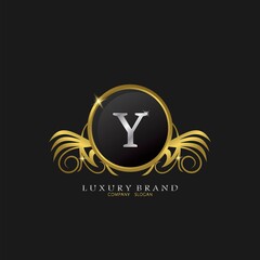 Letter Y Golden Circle Shield Luxury Brand Logo, vector design concept for initial, luxury business, hotel, wedding service, boutique, decoration and more brands.