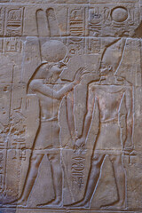 ANCIENT EGYPT ART. TEMPLES, STATUES. HIEROGLYPHS AND RELIEFS IN LUXOR. 