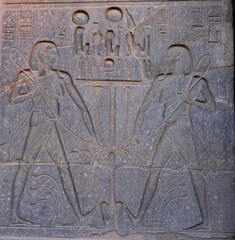 ANCIENT EGYPT ART. TEMPLES, STATUES. HIEROGLYPHS AND RELIEFS IN LUXOR. 