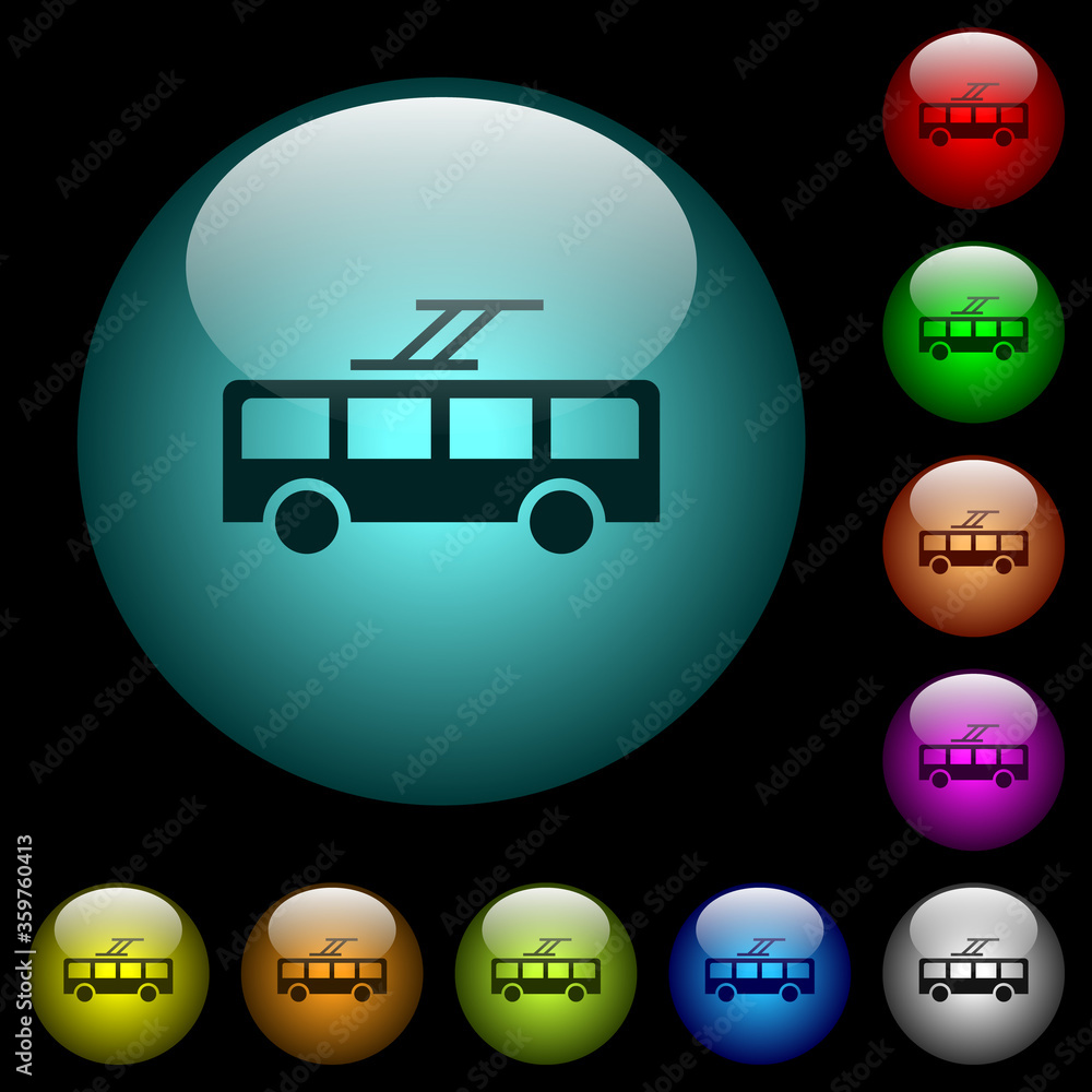 Poster trolley bus icons in color illuminated glass buttons