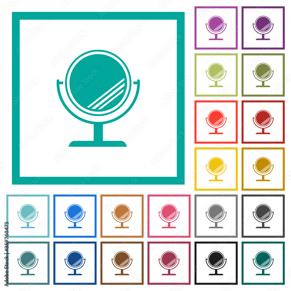 Poster desk mirror with reflection flat color icons with quadrant frames