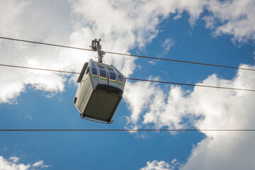 Medellin, Antioquia / Colombia Febreo 24, 2019. Metrocable Line J of the Medellin Metro or Metrocable Nuevo Occidente, is a cable car line used as a medium-capacity mass transport system