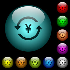 Yen pay back icons in color illuminated glass buttons