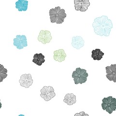 Light Blue, Green vector seamless natural backdrop with flowers. Flowers with gradient on white background. Pattern for trendy fabric, wallpapers.