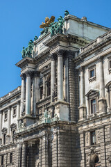 Architectural fragments of Austrian National Library (1881) in Vienna Imperial Palace Hofburg. Palace Hofburg was for century seat of Habsburgs, rulers of Austria.