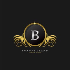 Letter B Golden Circle Shield Luxury Brand Logo, vector design concept for initial, luxury business, hotel, wedding service, boutique, decoration and more brands.