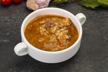 Caucasian Kharcho soup with beef meat