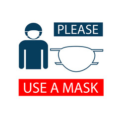 Please use a mask. Prevention of virus infection. Sticker, icon. Vector flat illustration